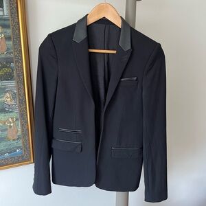 The Kooples Black Leather and Wool Blazer
